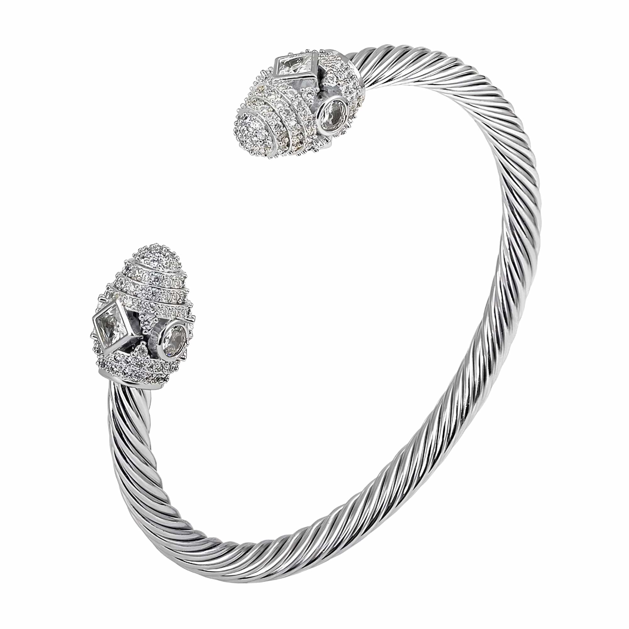 Vintage SGM Silver Cable Cuff Bracelet with CZ Stones | Caligio