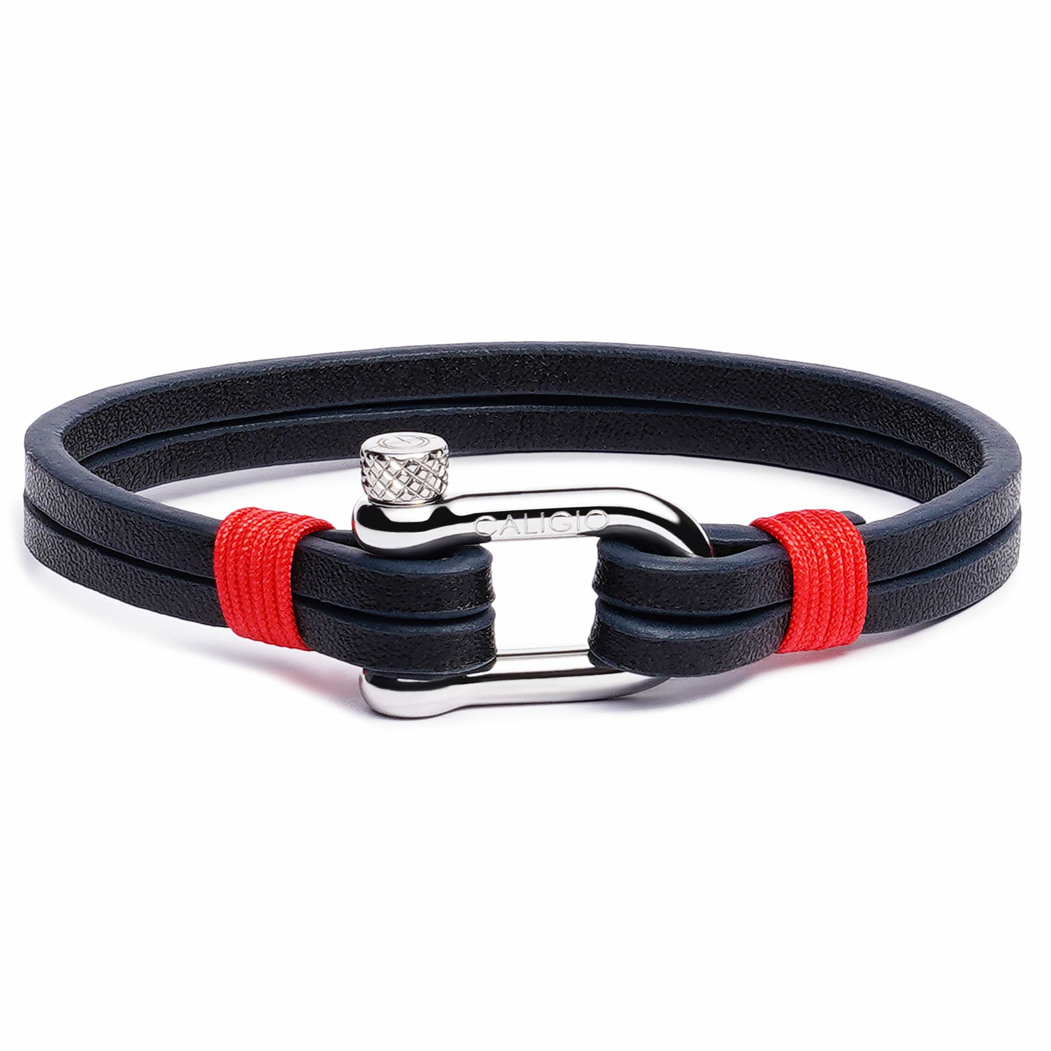 Black Leather Bracelet with Red Threads in XL soze, Egoist