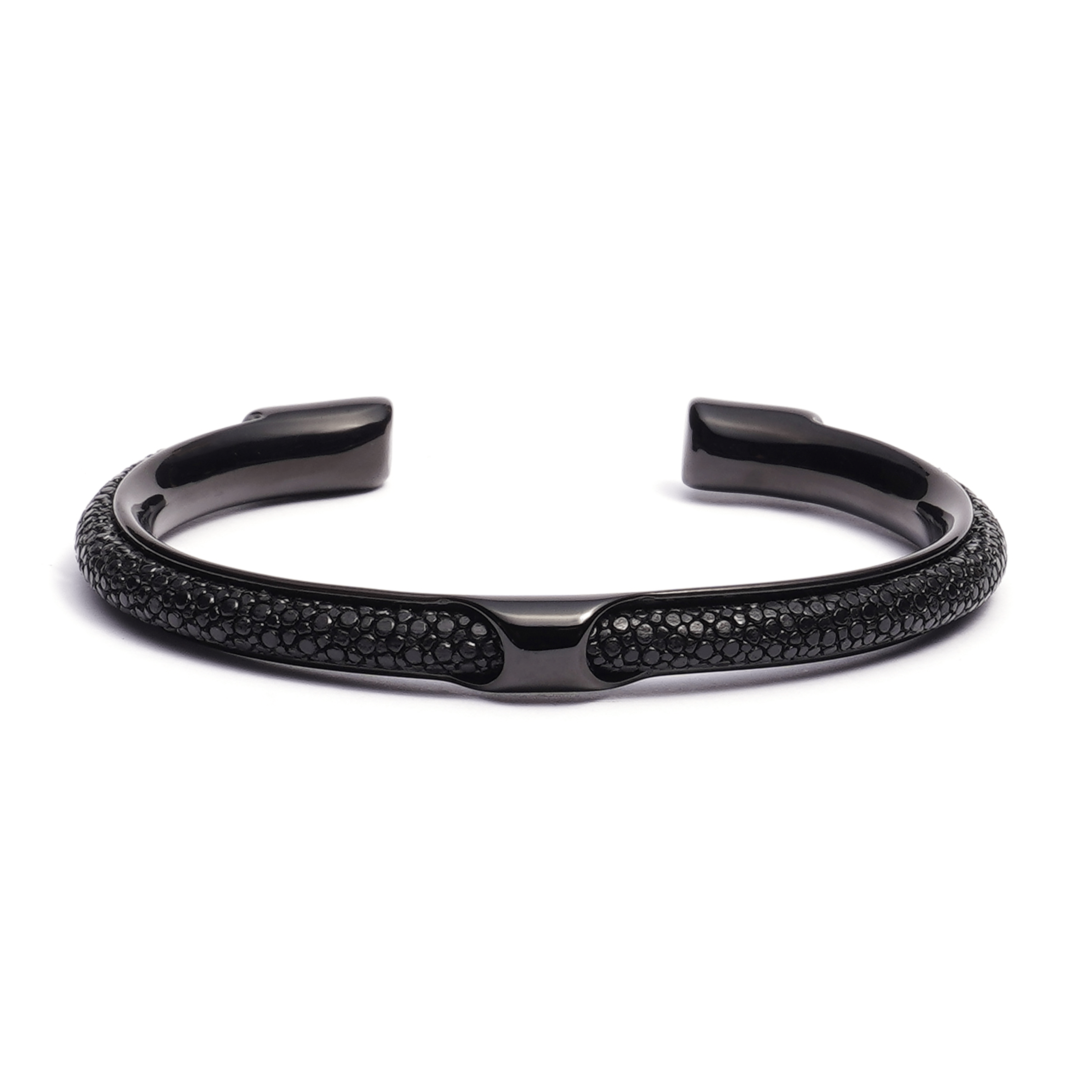 Infinity Black Stingray Exotic Leather Cuff Bracelet 