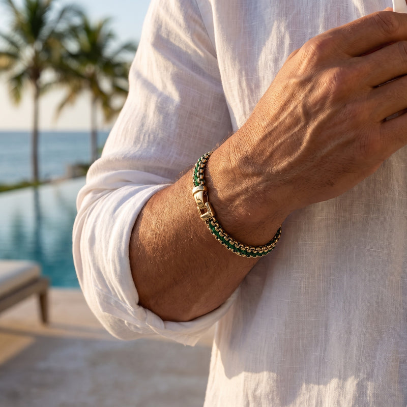 Green and Gold Bracelet for Men, Steel Chain | Caligio – CALIGIO