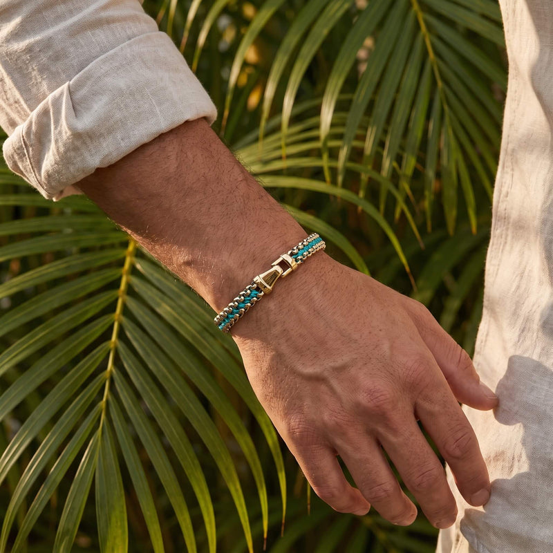 Turquoise and Gold Bracelet for Men, Steel Chain | Caligio – CALIGIO
