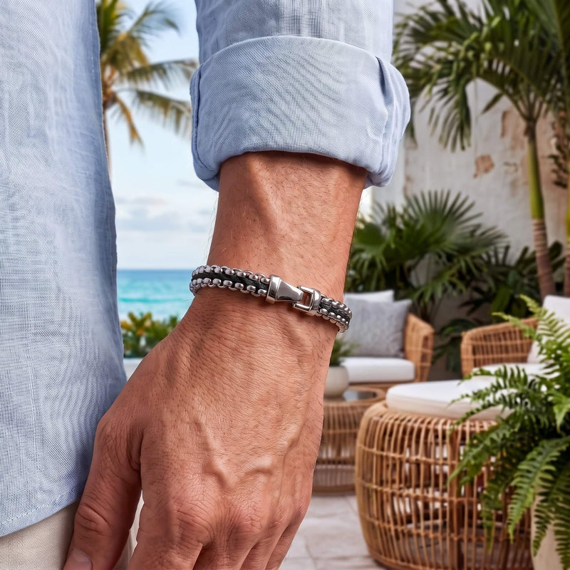 Black and Silver Bracelet for Men, Steel Chain | Caligio – CALIGIO
