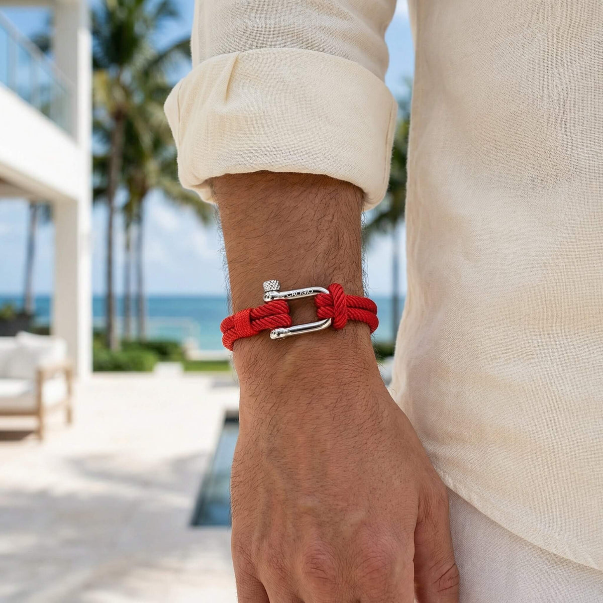 Fortune Red Wine red string bracelet on mens wrist styled marine grade rope Caligio