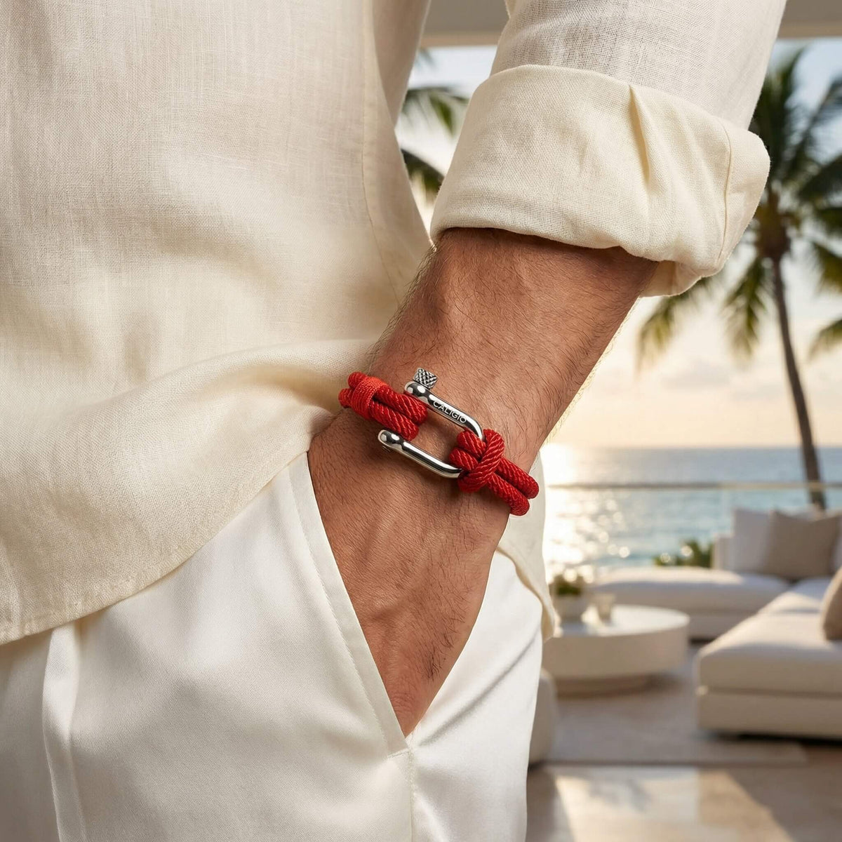 Fortune Red Wine modern red string bracelet for men styled refined burgundy Caligio