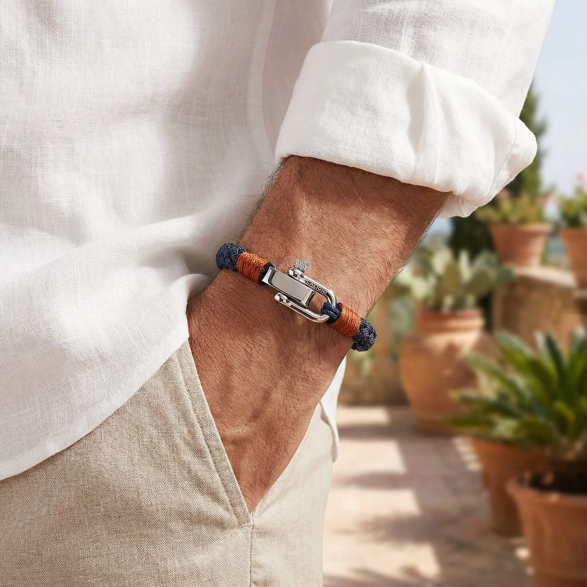 Gio Navy Blue cotton bracelet on mens wrist daily wear styled Caligio