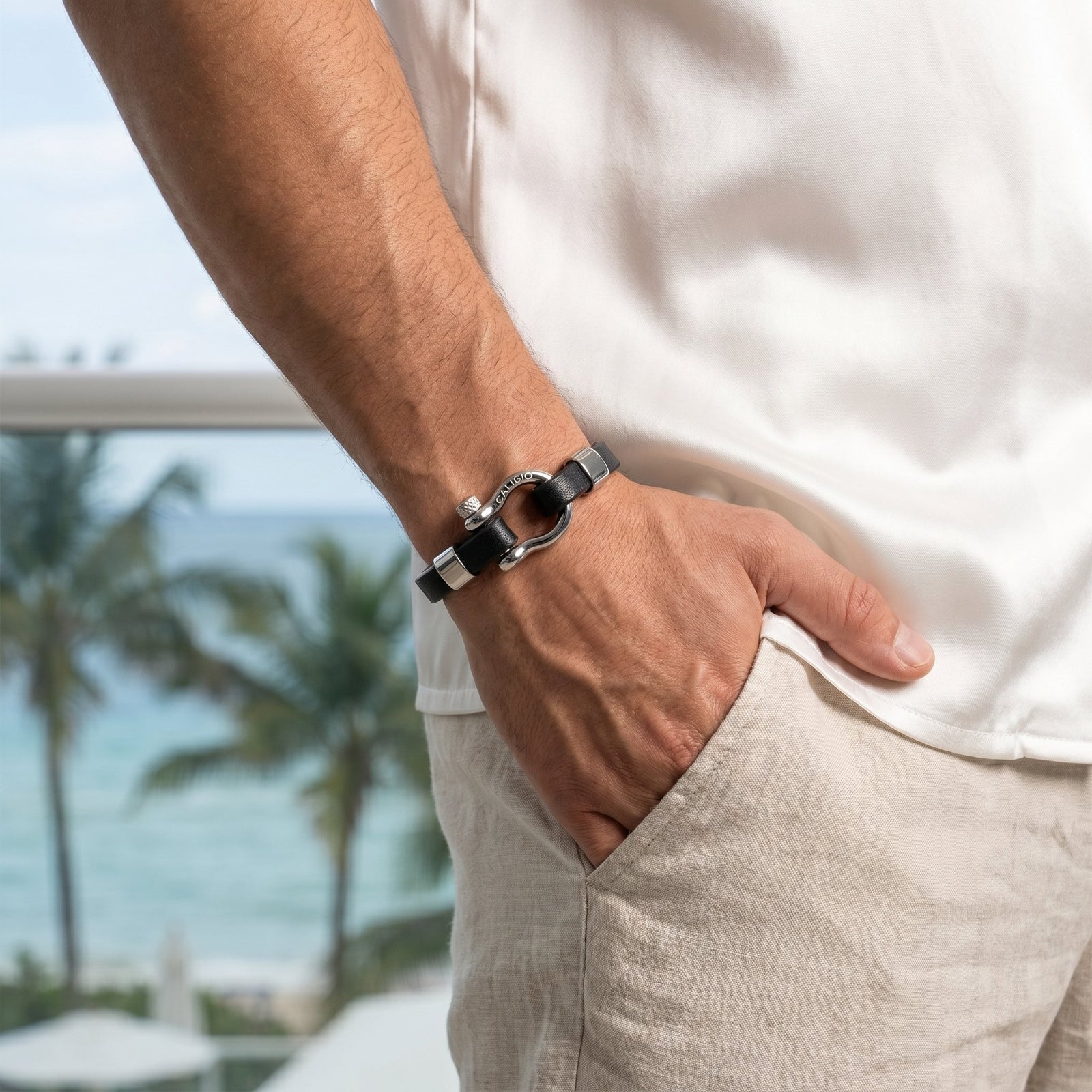 Omega Black Leather Men's Bracelet | Caligio – CALIGIO