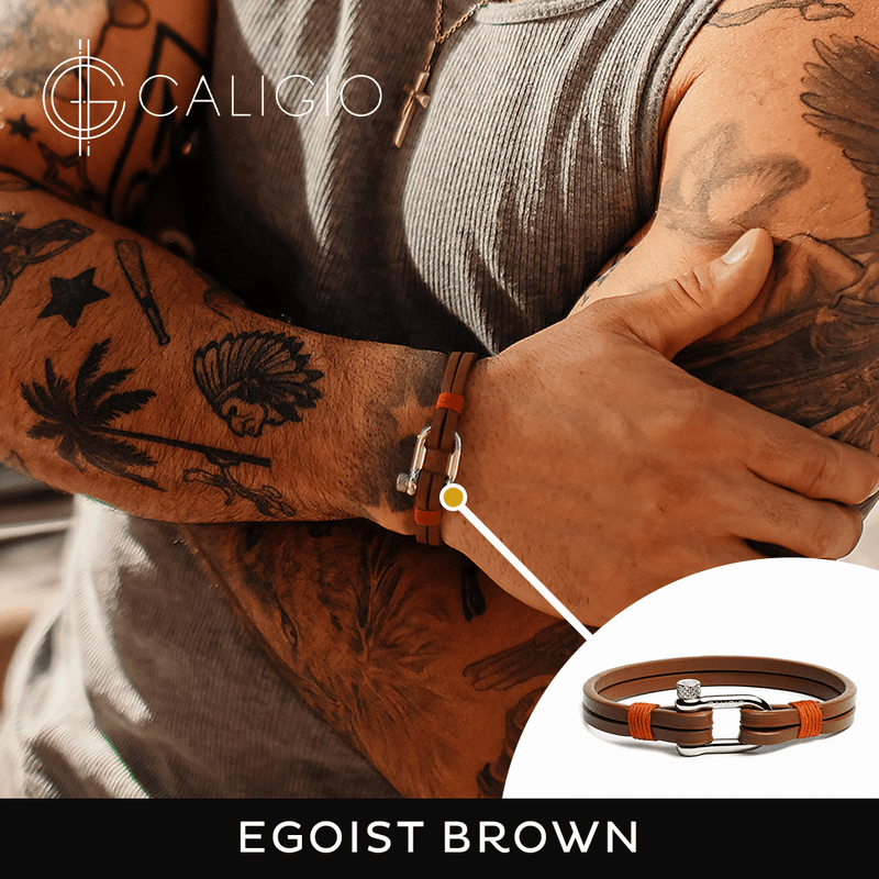 caligio Caligio Men Bracelets Egoist Black and Tan Bracelet Bundle of Leather Black and Tan Brown Men's Accessories with a 40% OFF | Caligio small gift  cheap gift for men  shackle bracelet mens anchor bracelet