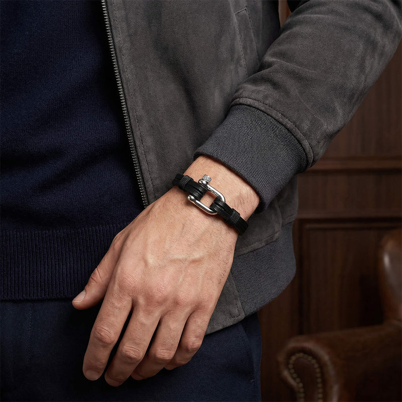 Egoist Black Men's Leather Bracelet – Double Strap Stainless Steel