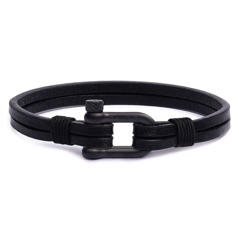 caligio Caligio Men Bracelets Egoist Black Two Strap Black Leather Bracelet, Egoist | Caligio Online Shop small gift  cheap gift for men  shackle bracelet mens anchor bracelet