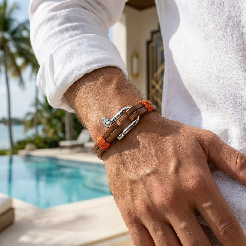 Egoist Tan Brown Men's Leather Bracelet – Double Strap Stainless