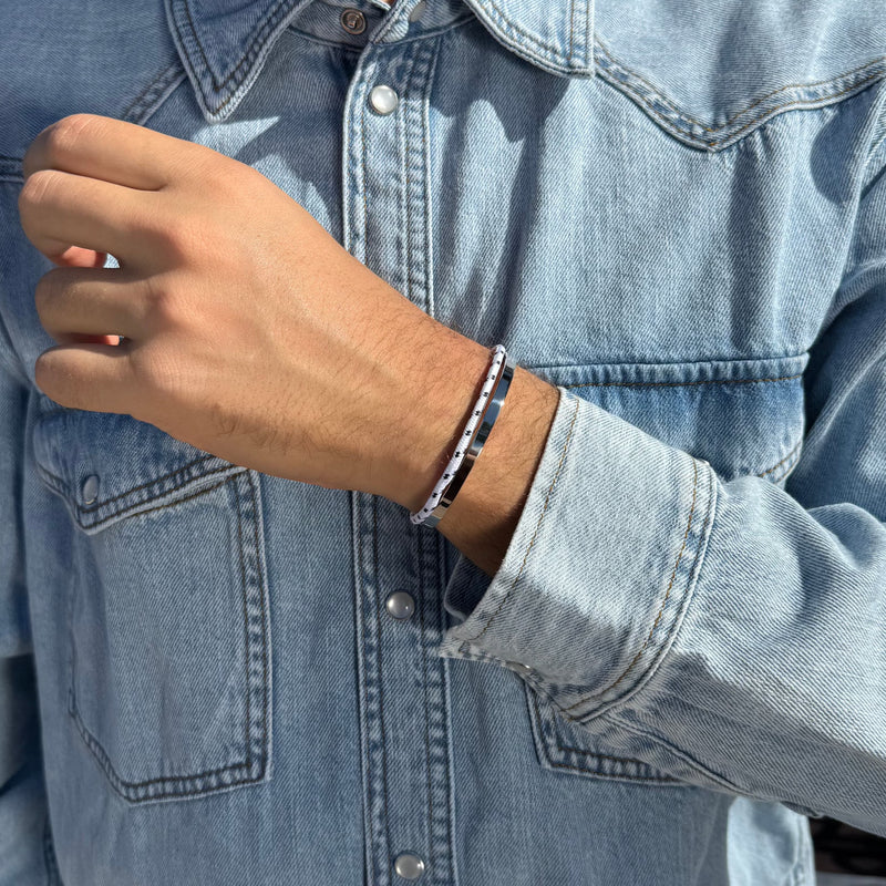 Metal Cuff Bracelet with Cotton Rope Eros Steel by Caligio CALIGIO