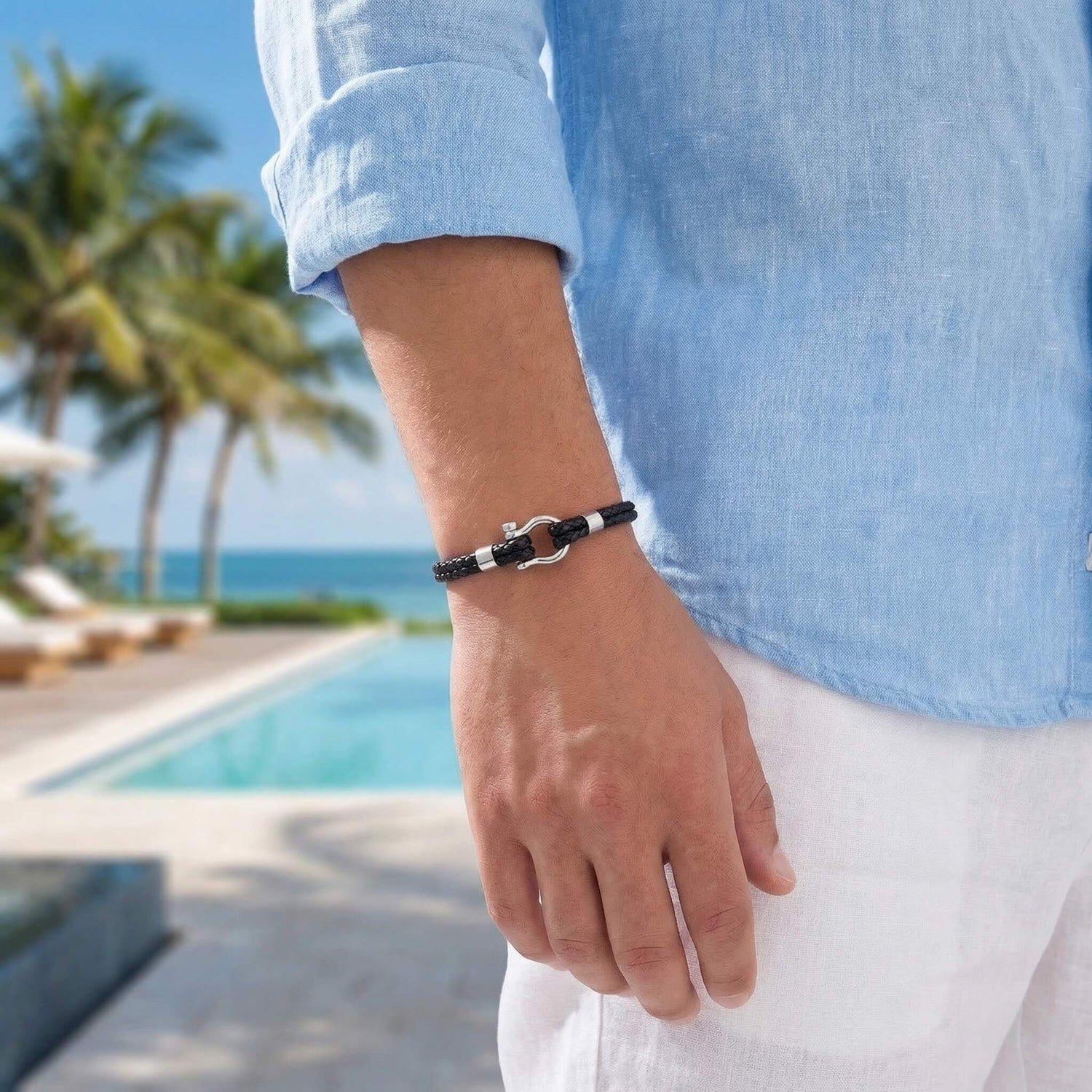 caligio Caligio Men Bracelets Esthetic Black "Double Braid Braided Leather Bracelet - Esthetic Black Double Braid | Caligio small gift  cheap gift for men  shackle bracelet mens anchor bracelet