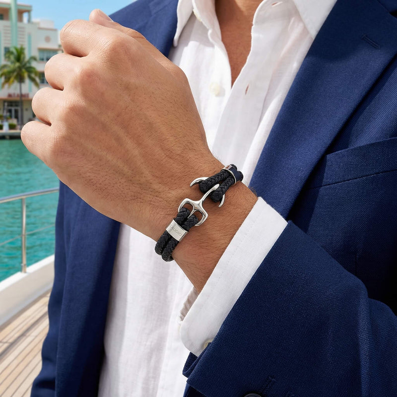 Foss - Men's Dark Braided Leather Anchor Bracelet | Caligio – CALIGIO