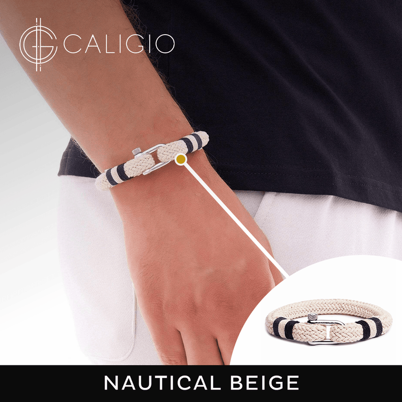 caligio Caligio Men Bracelets Gio and Nautical Bracelet Bundle of Blue Nylon and Beige Cotton Men's Accessories with a 40% OFF | Caligio small gift  cheap gift for men  shackle bracelet mens anchor bracelet