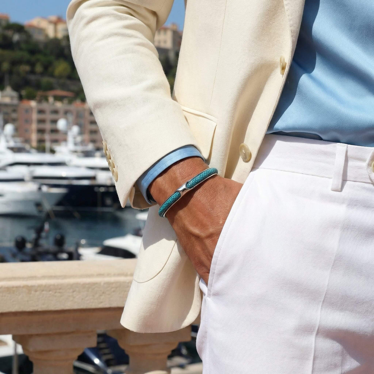 Infinity Turquoise Stingray cuff styled wrist mens exotic Caligio