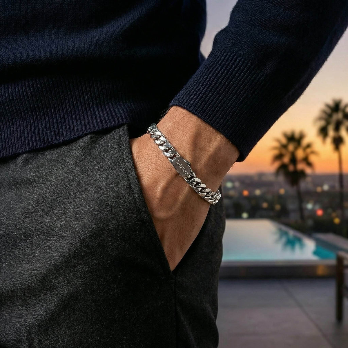 LA Cuban Silver bracelet styled wrist office wear Caligio