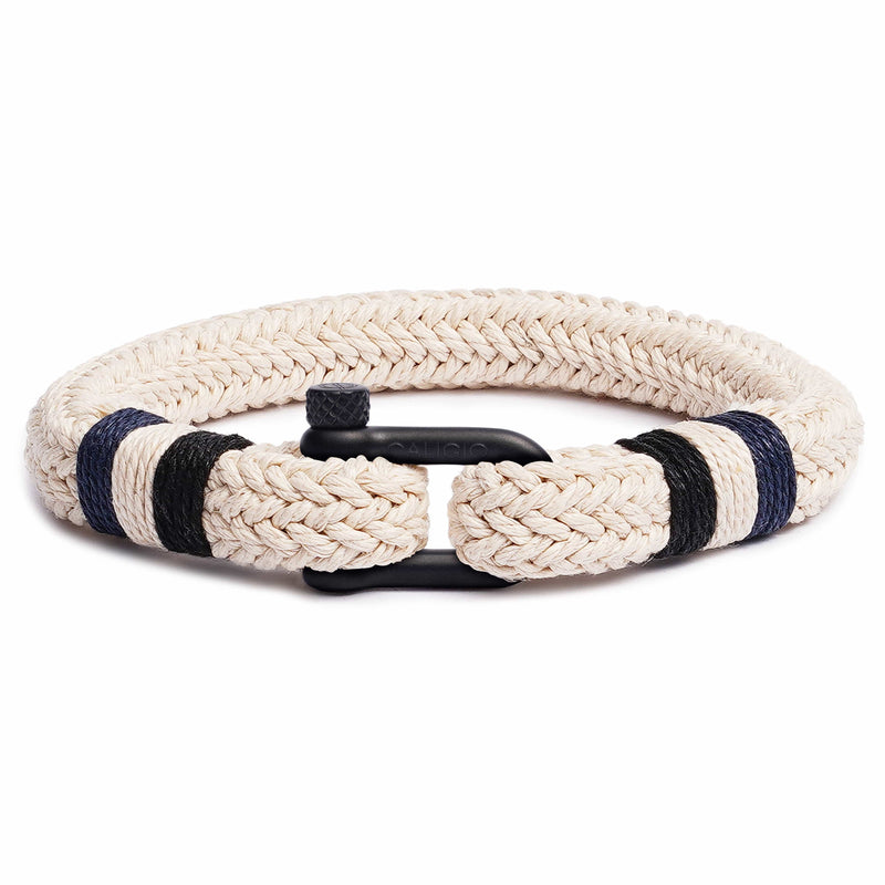 caligio Caligio Men Bracelets Nautical Beige Medium [Up to 7.1"] / BLACK Buy Men’s Bracelets Made of Cotton - Nautical Beige | Caligio small gift  cheap gift for men  shackle bracelet mens anchor bracelet