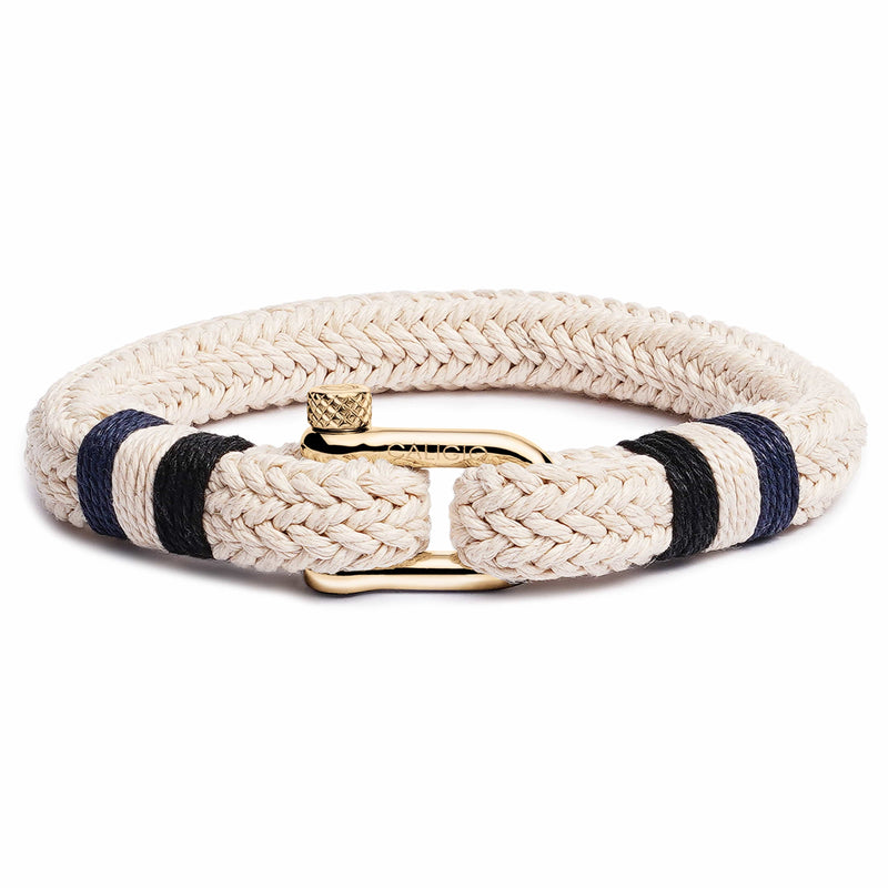 caligio Caligio Men Bracelets Nautical Beige Medium [Up to 7.1"] / GOLD Buy Men’s Bracelets Made of Cotton - Nautical Beige | Caligio small gift  cheap gift for men  shackle bracelet mens anchor bracelet