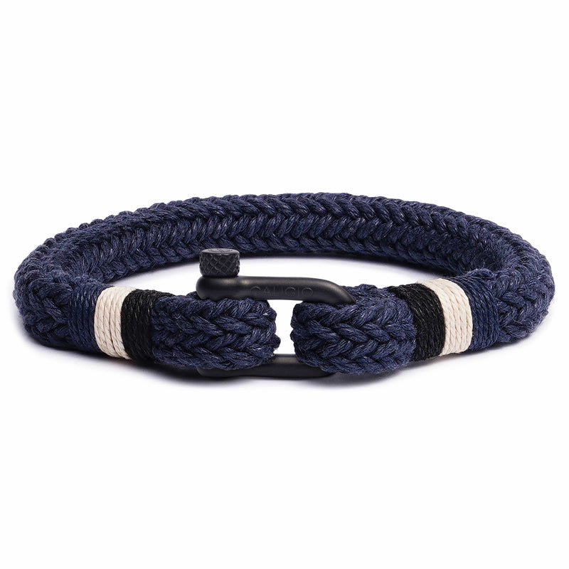 caligio Caligio Men Bracelets Nautical Navy Blue Medium [Up to 7.2"] / BLACK Men’s Bracelets Made of Cotton - Nautical Navy Blue by Caligio small gift  cheap gift for men  shackle bracelet mens anchor bracelet