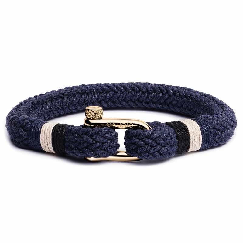 caligio Caligio Men Bracelets Nautical Navy Blue Medium [Up to 7.2"] / GOLD Men’s Bracelets Made of Cotton - Nautical Navy Blue by Caligio small gift  cheap gift for men  shackle bracelet mens anchor bracelet