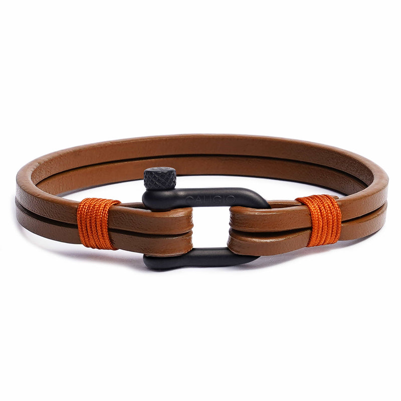 caligio Caligio Men Bracelets Egoist Tan Brown Medium [Up to 7"] / BLACK Originally Crafted Leather Bracelet Egoist Tan Brown by Caligio small gift  cheap gift for men  shackle bracelet mens anchor bracelet