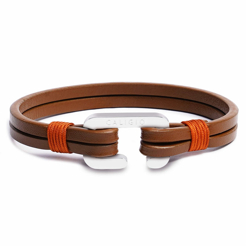 caligio Caligio Men Bracelets Egoist Tan Brown Medium [Up to 7"] / C-TYPE Originally Crafted Leather Bracelet Egoist Tan Brown by Caligio small gift  cheap gift for men  shackle bracelet mens anchor bracelet