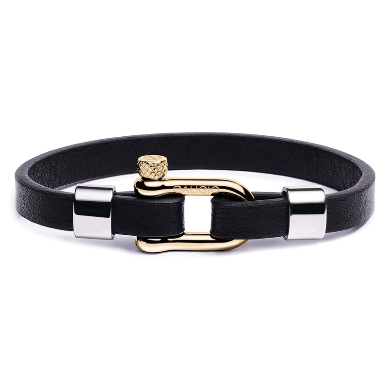 caligio Caligio Men Bracelets Egoist Black "Alfa Medium [Up to 7"] / GOLD Originally Crafted Leather Bracelet Egoist Black Alfa by Caligio small gift  cheap gift for men  shackle bracelet mens anchor bracelet