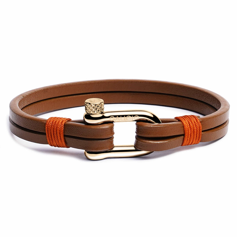 caligio Caligio Men Bracelets Egoist Tan Brown Medium [Up to 7"] / GOLD Originally Crafted Leather Bracelet Egoist Tan Brown by Caligio small gift  cheap gift for men  shackle bracelet mens anchor bracelet