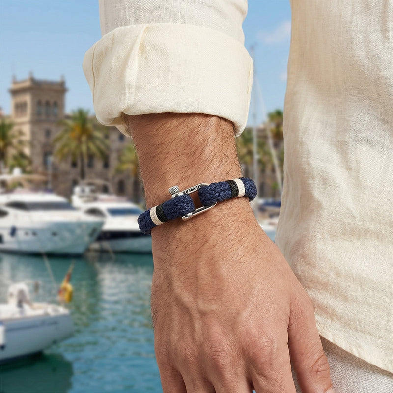 Nautical Navy Blue Rope Bracelet – Men’s Nautical Rope & Steel D ...