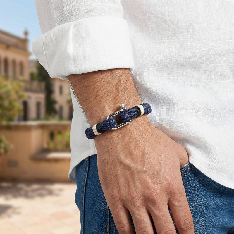 Nautical Navy Blue Rope Bracelet – Men’s Nautical Rope & Steel D ...
