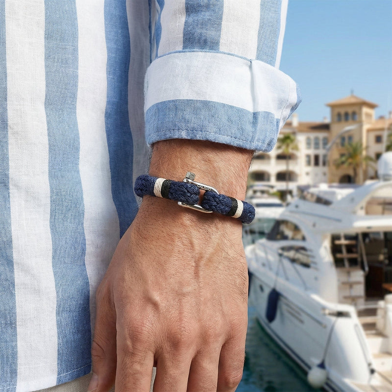 Nautical Navy Blue Rope Bracelet – Men’s Nautical Rope & Steel D ...
