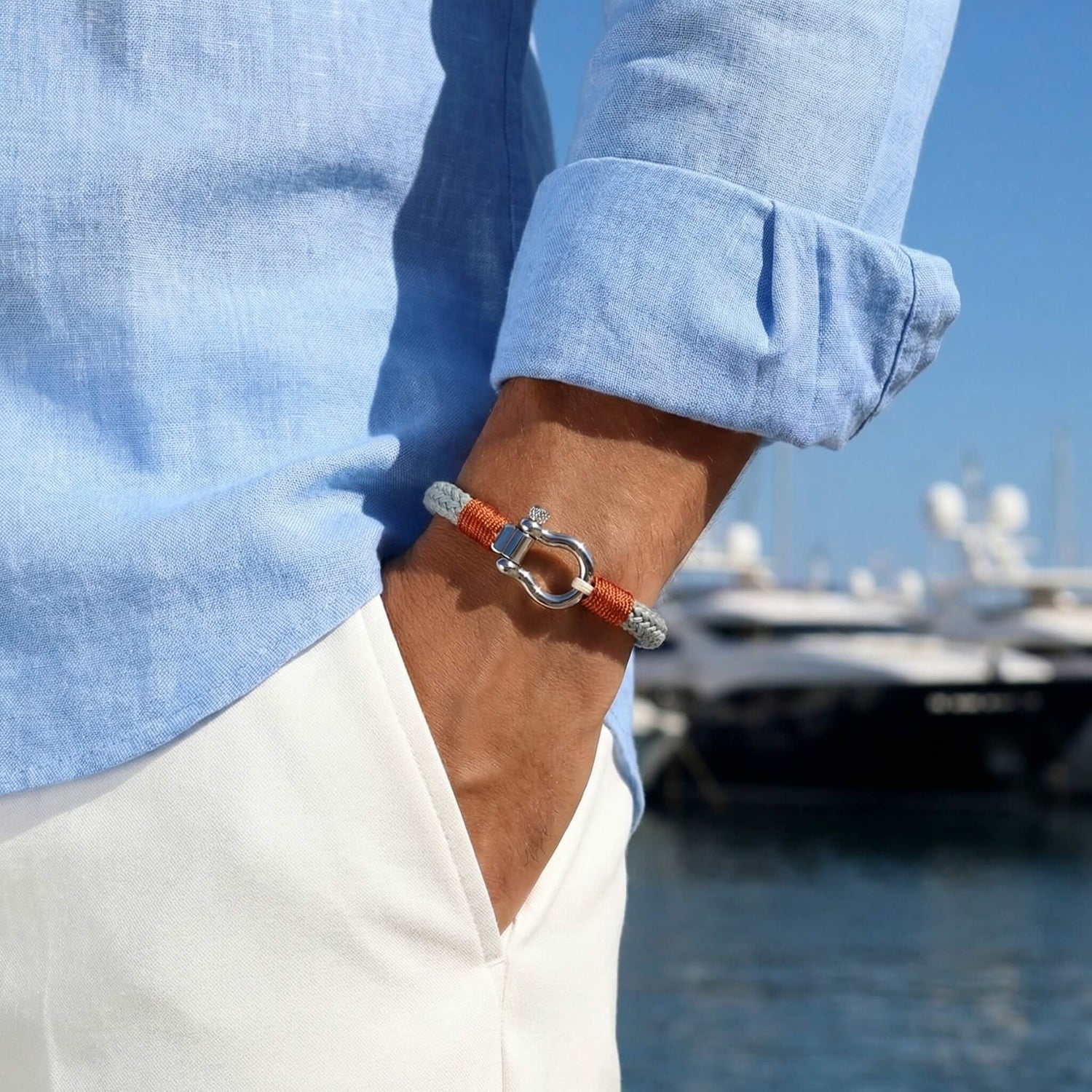 Side view of grey cotton rope bracelet – Caligio Omega collection
