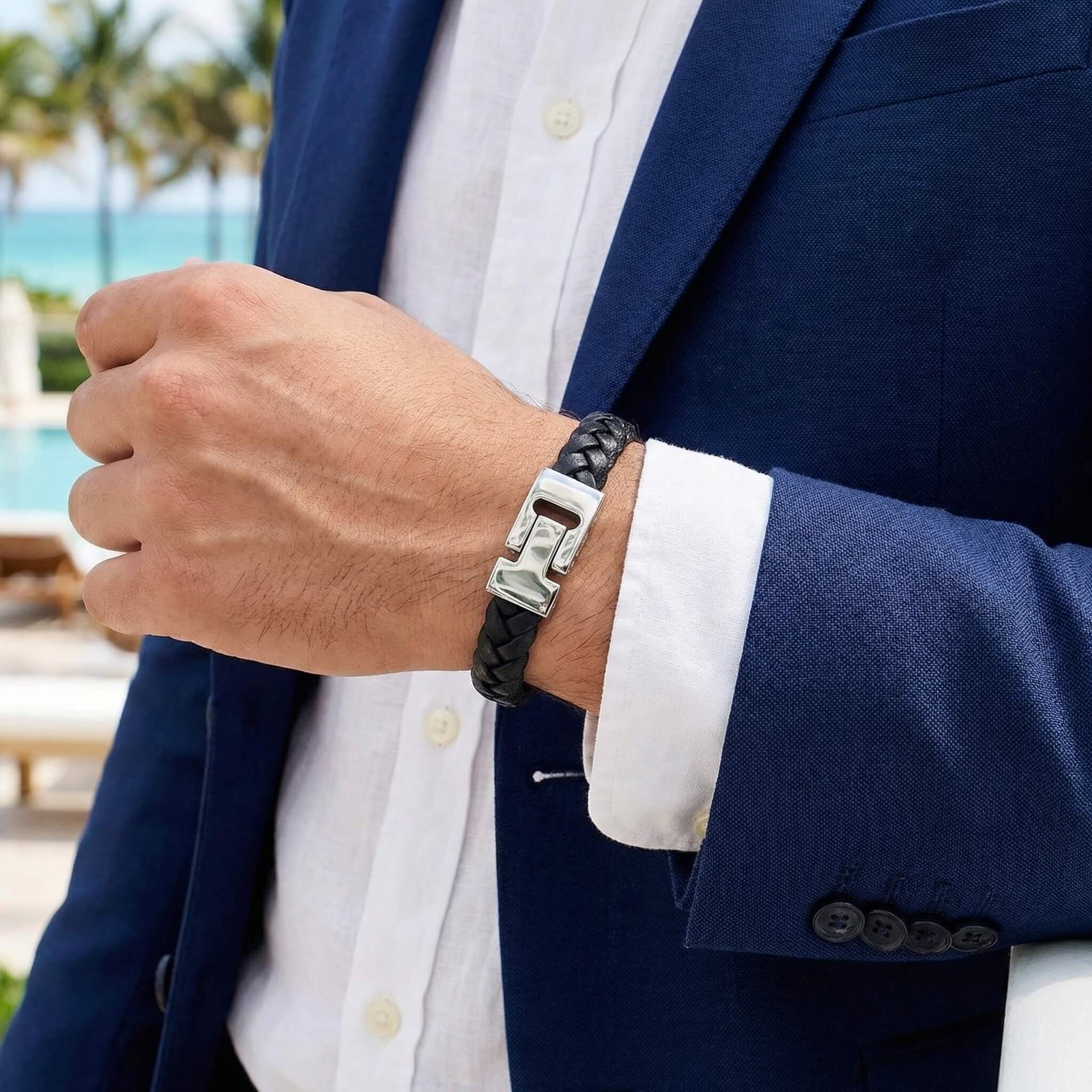 Prime Black Braided Leather Men's Bracelet - Magnetic Clasp
