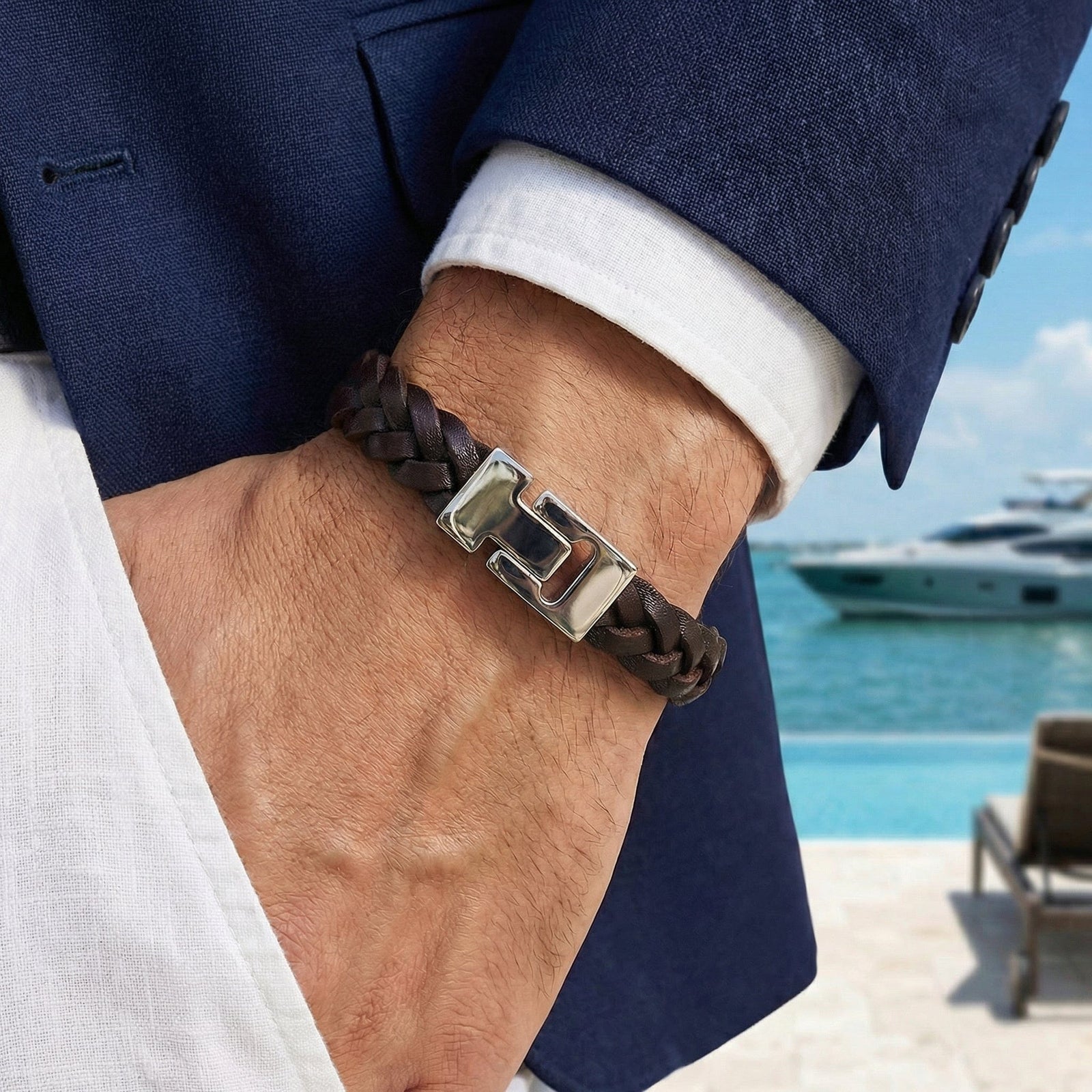 Prime Brown Braided Leather Men's Bracelet - Magnetic Clasp