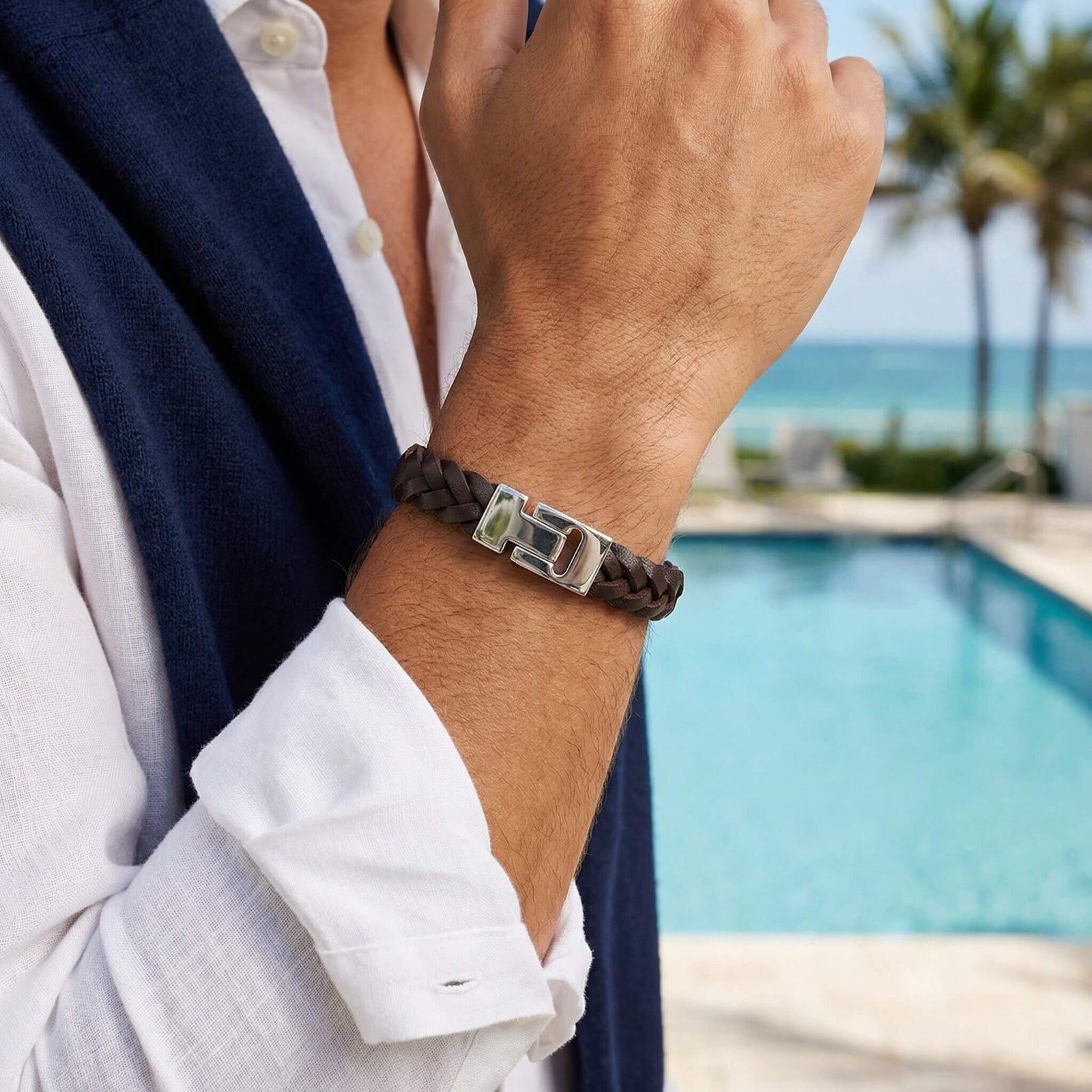 Prime Brown Braided Leather Men's Bracelet - Magnetic Clasp