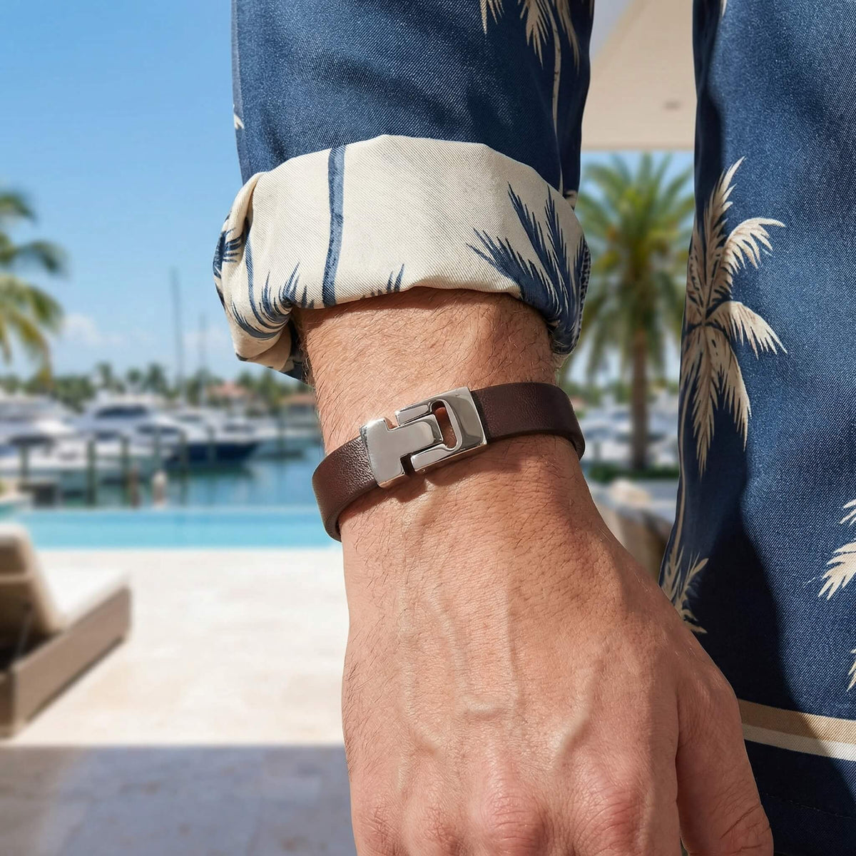Prime Dark Brown Smooth Leather mens bracelet on wrist warm tone wardrobe Caligio