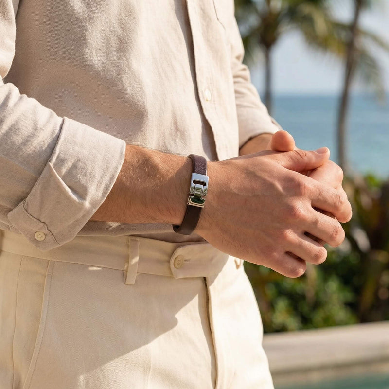 Prime Brown Smooth Genuine Leather Men's Bracelet | Caligio – CALIGIO