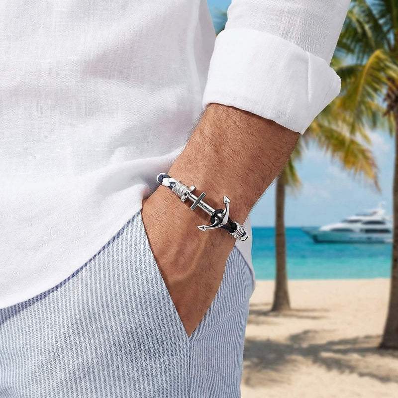 White and Blue Anchor Bracelet for Big Wrists | Caligio – CALIGIO