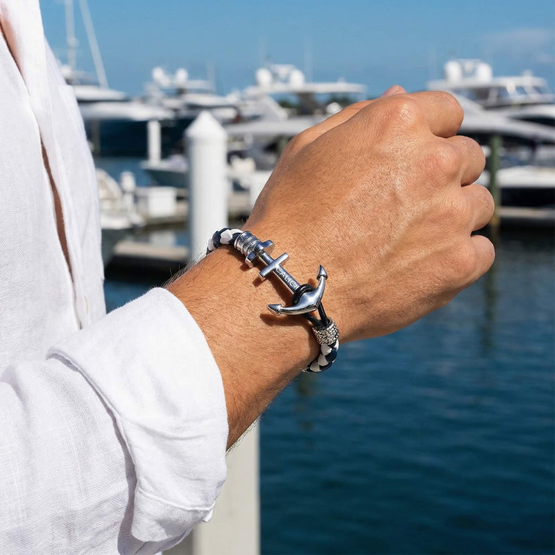 Sailor White and Blue - Men's Nautical Anchor Bracelet | Caligio