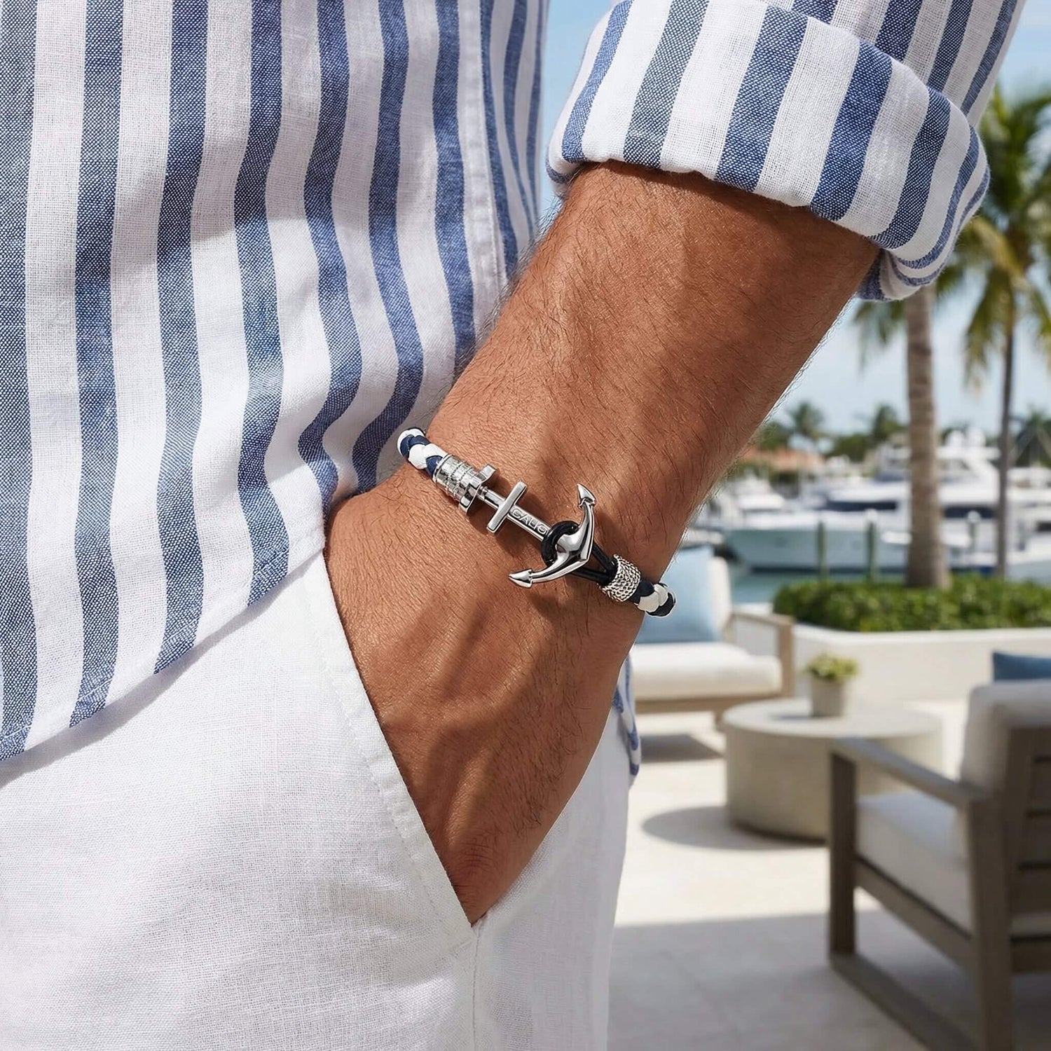 Sailor White and Blue anchor bracelet in Caligio gift box