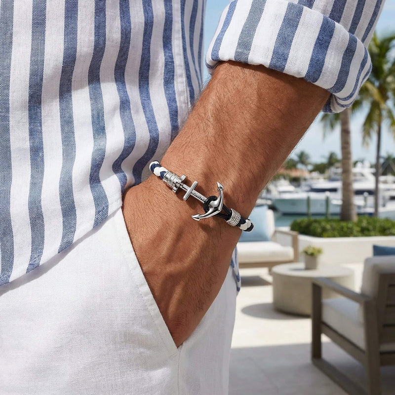 Sailor White and Blue - Men's Nautical Anchor Bracelet | Caligio