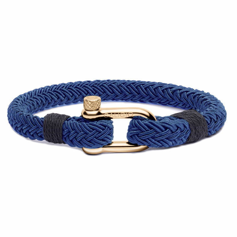 caligio Caligio Men Bracelets Nautical Blue "Nylon Small [Up to 6.7"] / GOLD Buy Men’s Nylon Bracelet - Nautical Blue Nylon by Caligio small gift  cheap gift for men  shackle bracelet mens anchor bracelet