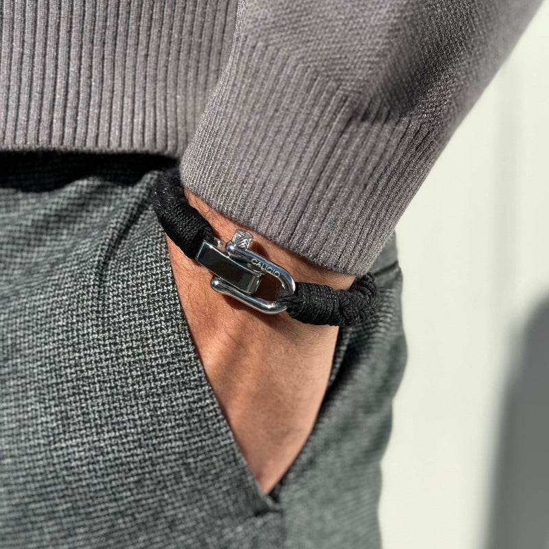 caligio Caligio XL Men Bracelets Gio Black XL PLUS SIZE [Up to 8.8"] XL size for Blue Cotton Rope Bracelet with Adjustable Screw Clasp small gift  cheap gift for men  shackle bracelet mens anchor bracelet