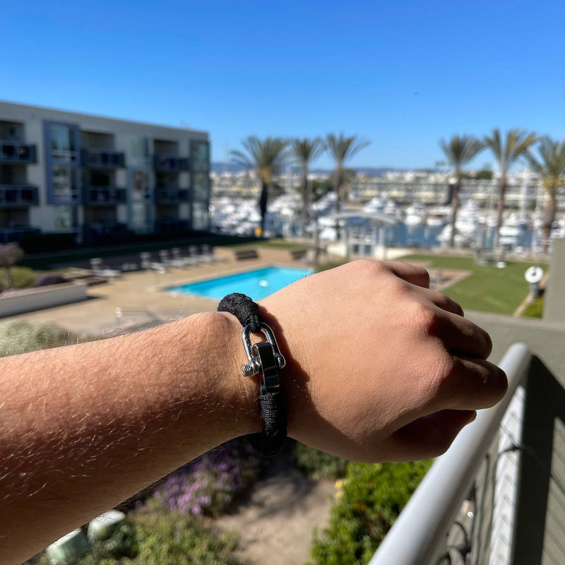 caligio Caligio XL Men Bracelets Gio Black XL PLUS SIZE [Up to 8.8"] XL size for Blue Cotton Rope Bracelet with Adjustable Screw Clasp small gift  cheap gift for men  shackle bracelet mens anchor bracelet