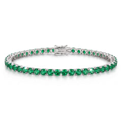 Emerald Tennis Bracelet 4mm, emerald green CZ tennis bracelet for men on a rhodium-plated band, on white