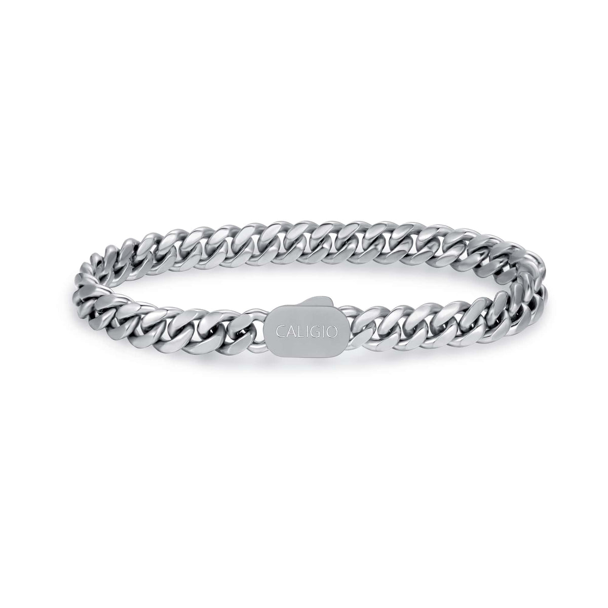 LA Cuban Bracelet Silver mens 316L stainless steel 8mm refined daily Caligio