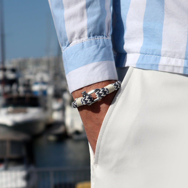 caligio Caligio Men Bracelets Nautical White and Blue Buy Men’s Bracelets Made of Cotton - Nautical White and Blue | Caligio small gift  cheap gift for men  shackle bracelet mens anchor bracelet