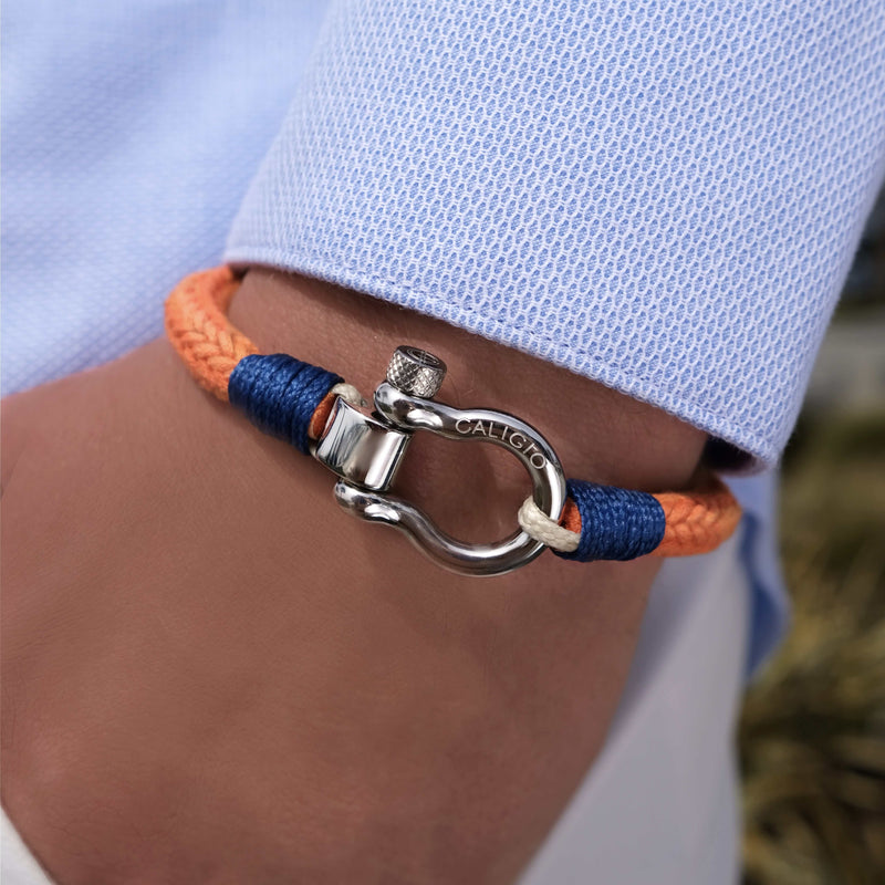 Omega Bracelet of Orange Cotton Rope and Bow-Type Shacke for Men