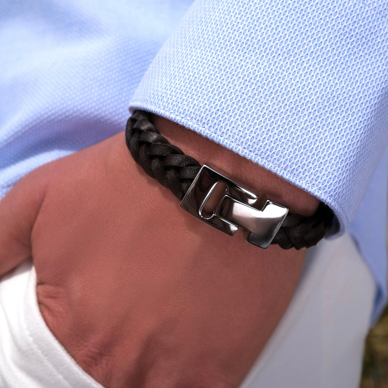 caligio Caligio Men Bracelets Prime Black "Braided Leather Order your Prime Leather Bracelet - Prime Black Braided Leather small gift  cheap gift for men  shackle bracelet mens anchor bracelet