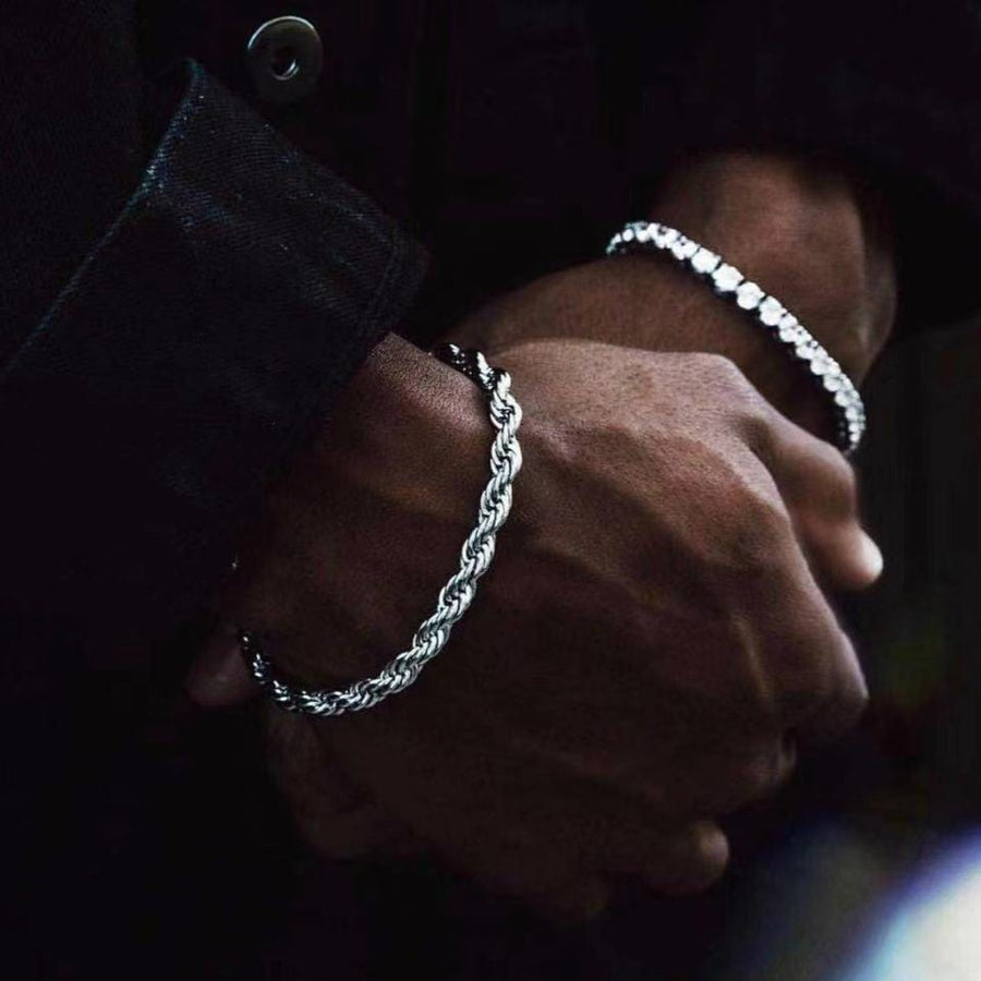 HOT Cuban Bracelet Men Rope Link Bracelet Rope Silver Bracelet